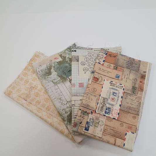 Fat Quarter Paket "Tim Holtz" 4 FQ-Set Typografie Stoff Quiltwerkstatt Dresden