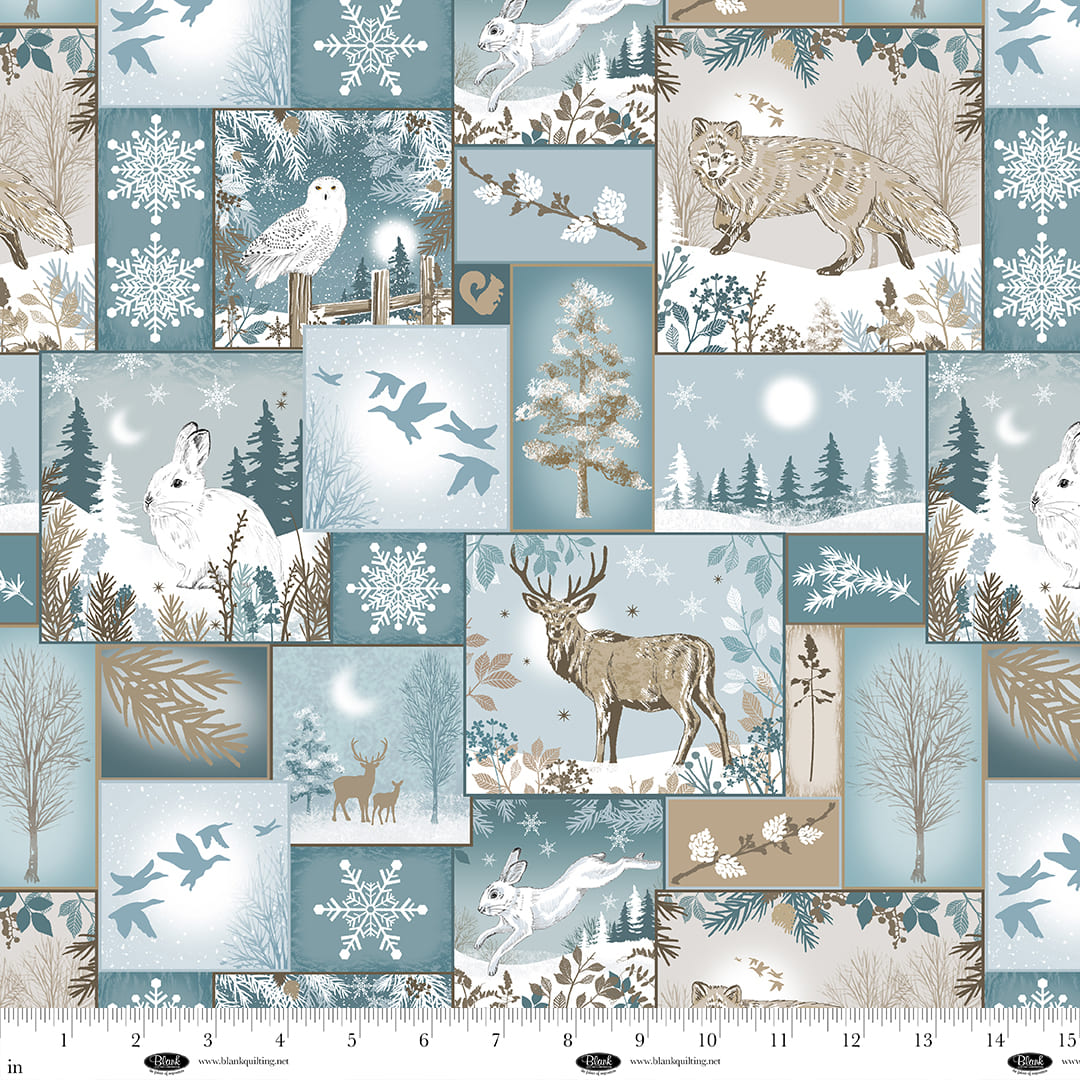 Winter Whispers - Waldtiere Blue Stoff Blank Quilting