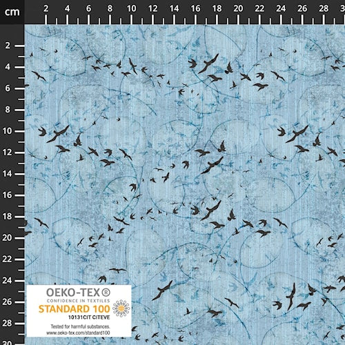 Northern Blues - Birds and Money Plant in Blue Stoff Stof Fabrics