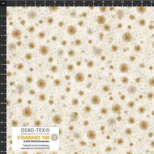 Weihnachtsstoff Star Sprinkle 4599-131 Golddruck auf Cream Stoff Stof Fabrics