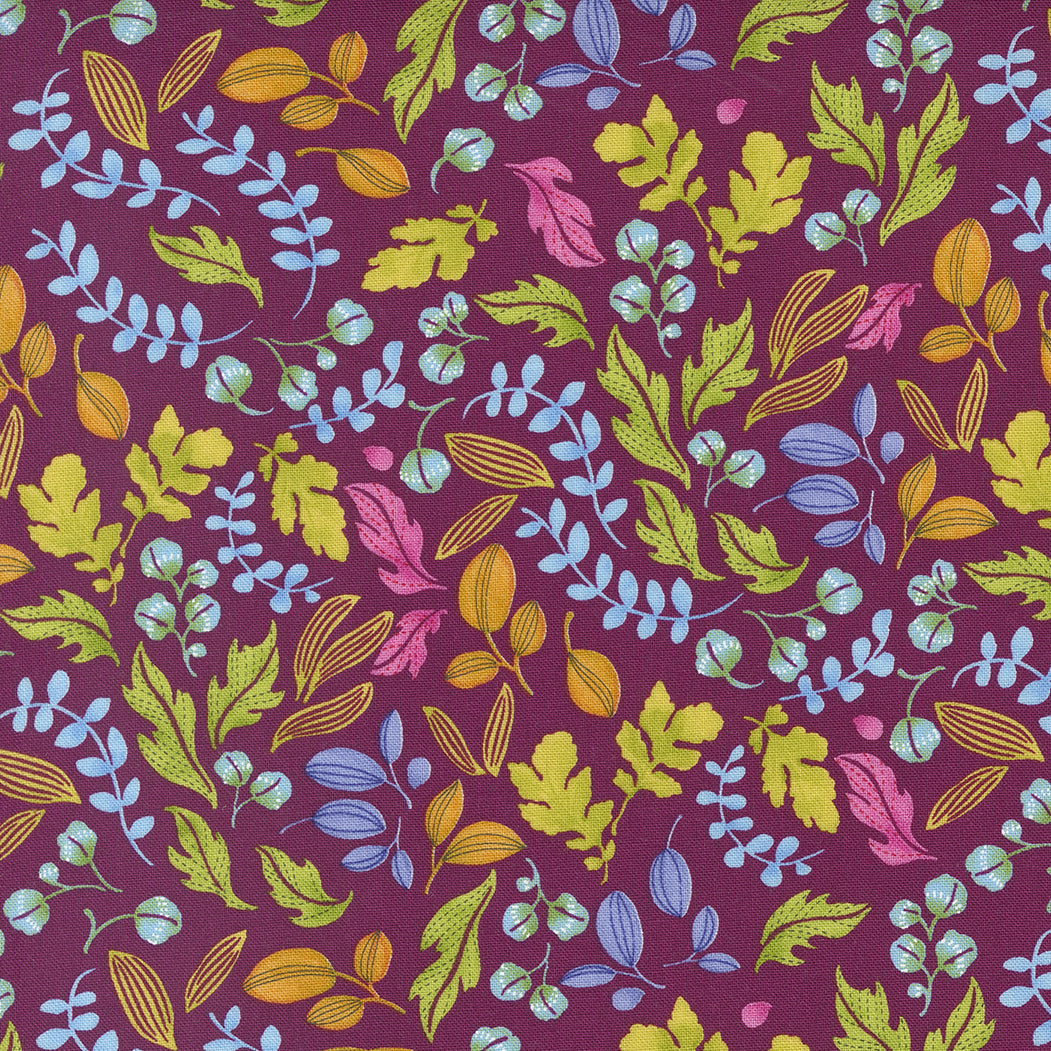 Wild Blossoms - Blätter auf Weinrot