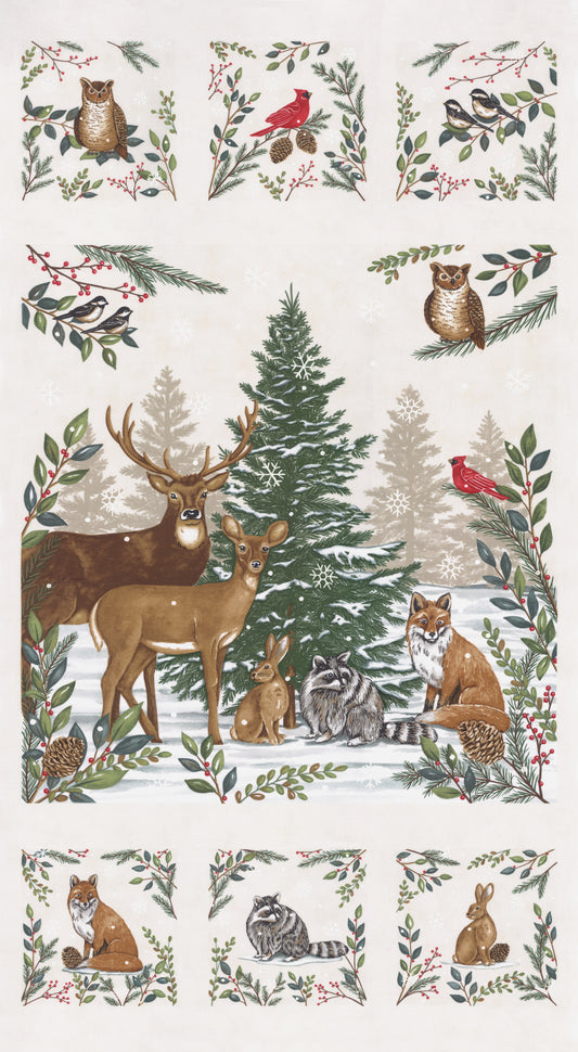 Woodland Winter Panel Snowy White Stoff Moda Fabrics