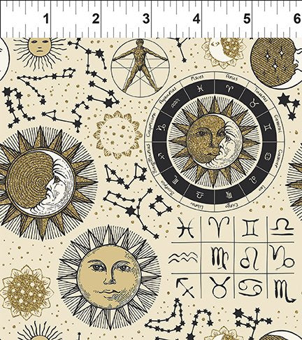The Sun, the Moon and the Stars - Sternzeichen, Sonne, Mond Stoff In the Beginning Fabrics