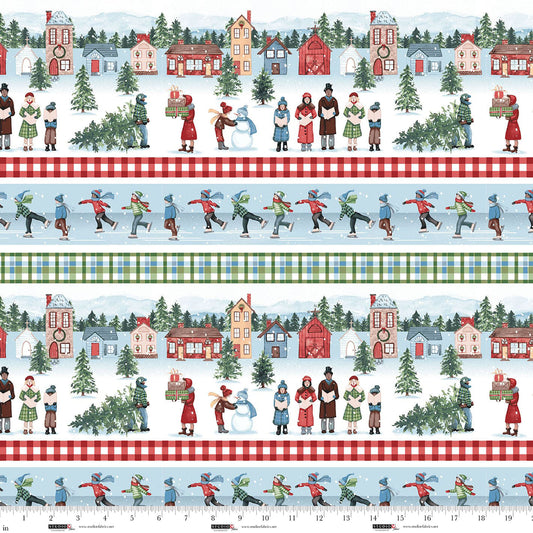 Christmas Village - White Christmas Village Stripe Stoff Studio e Fabrics