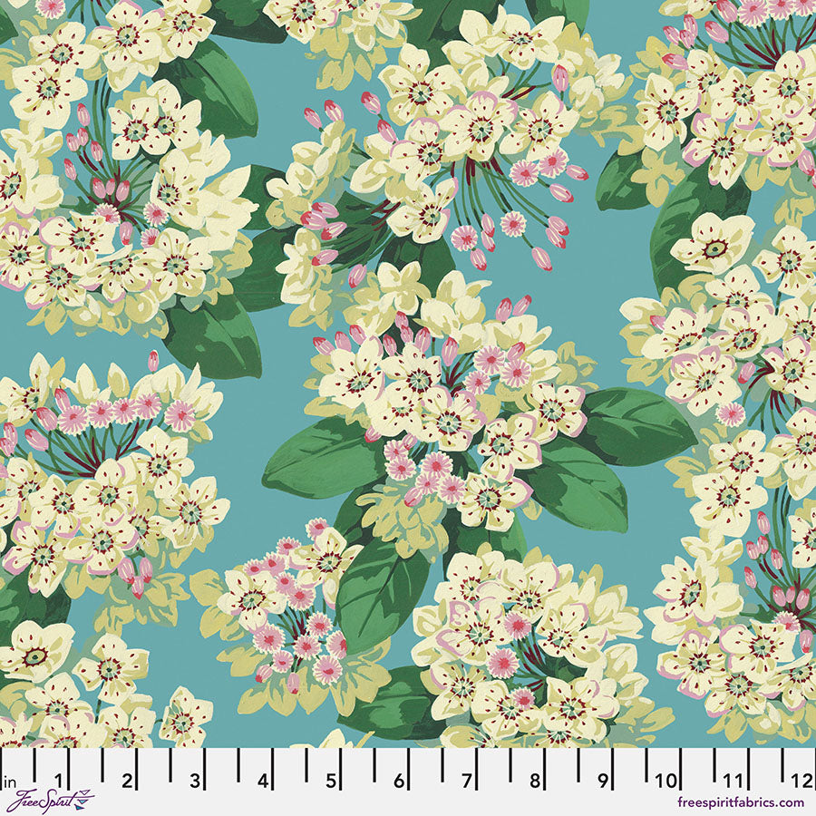 Nation of Flowers - Martha Negley - Mountain Laurel - Aqua Stoff Free Spirit