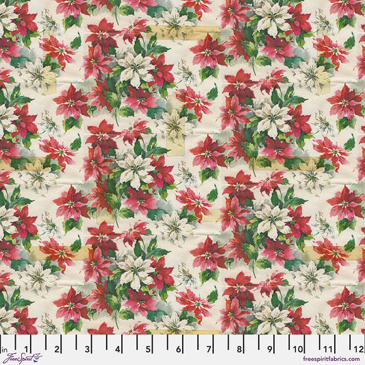 Holidays Past Poinsettia Print Multi Stoff Free Spirit