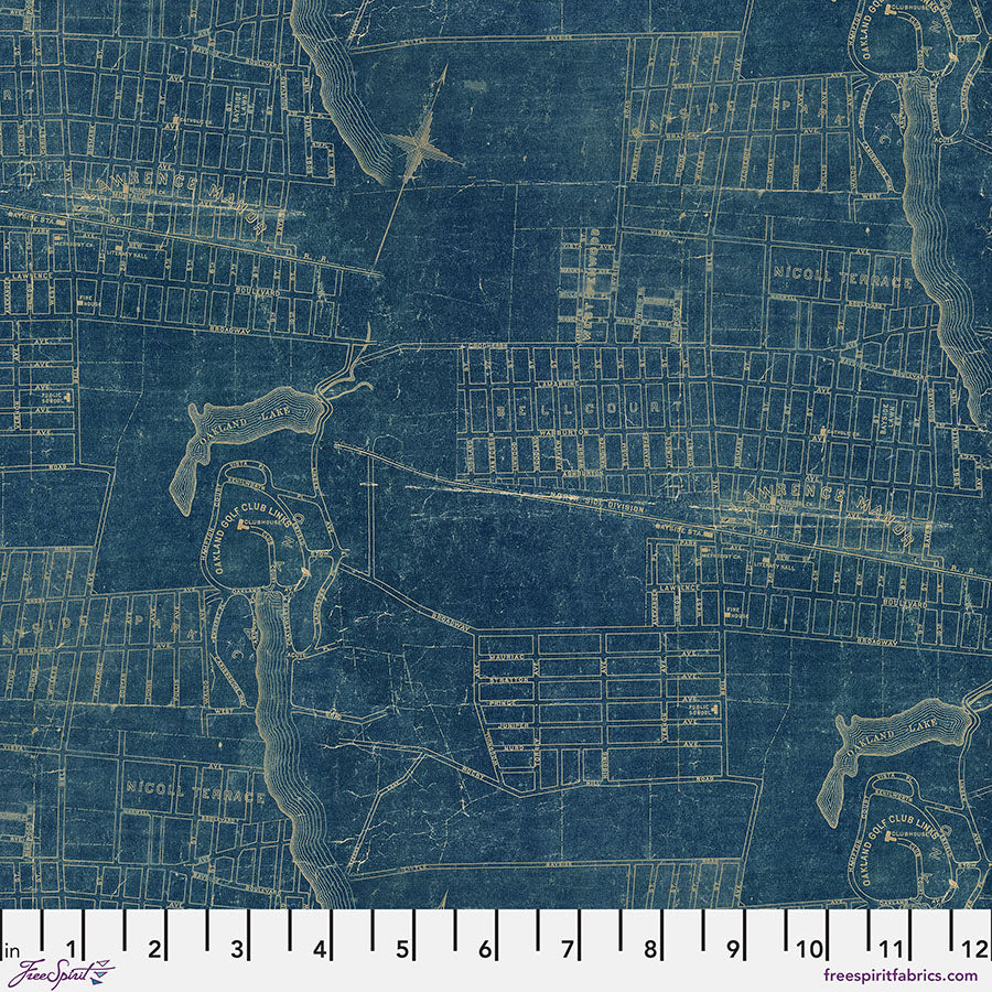 Tim Holtz - Palette Blue - Maps Blue Stoff Free Spirit