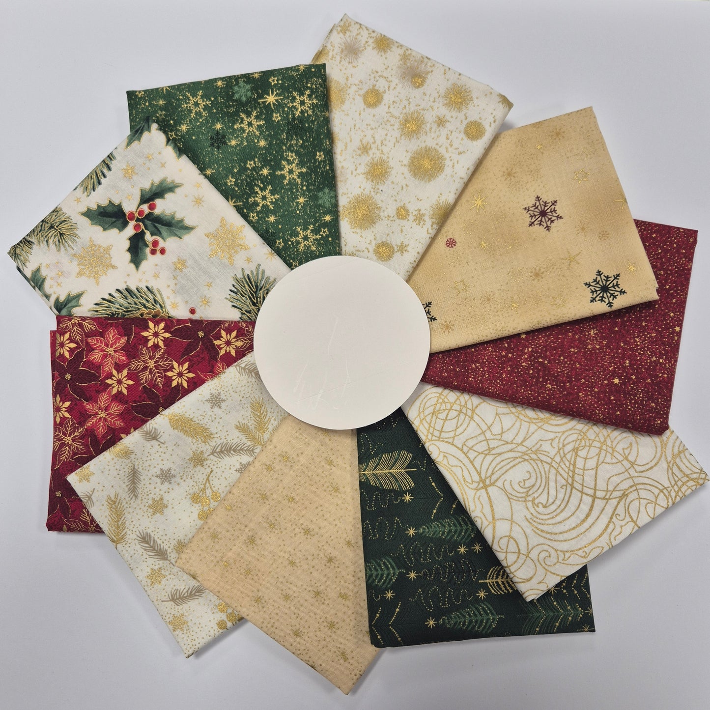 Weihnachtsstoffe mit Metallic-Golddruck - 10 Fat-Quarter-Set - Quiltwerkstatt Dresden Stoff Quiltwerkstatt Dresden