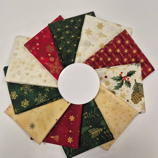 Weihnachtsstoffe mit Metallic-Golddruck - Fat-Quarter-Set Stoff Quiltwerkstatt Dresden