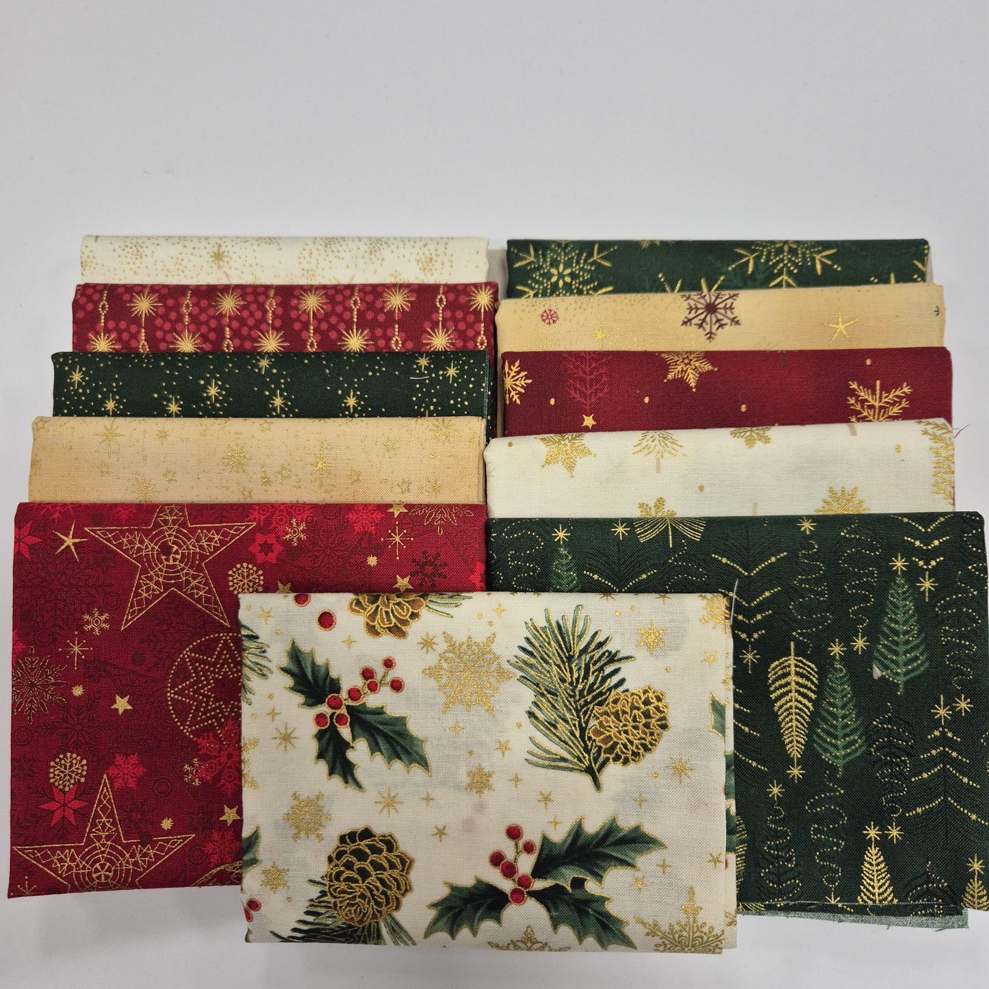 Weihnachtsstoffe mit Metallic-Golddruck - Fat-Quarter-Set Stoff Quiltwerkstatt Dresden