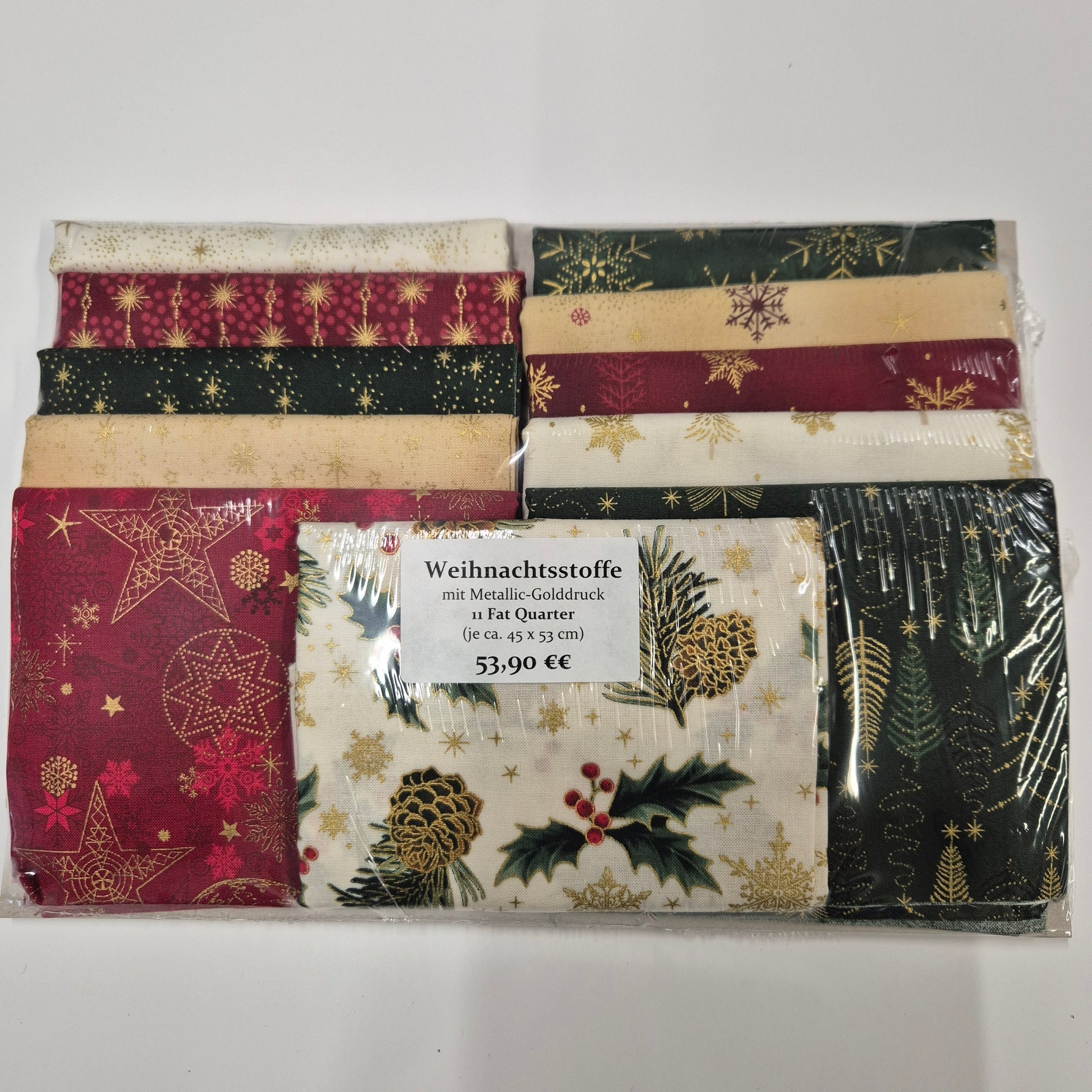 Weihnachtsstoffe mit Metallic-Golddruck - Fat-Quarter-Set Stoff Quiltwerkstatt Dresden