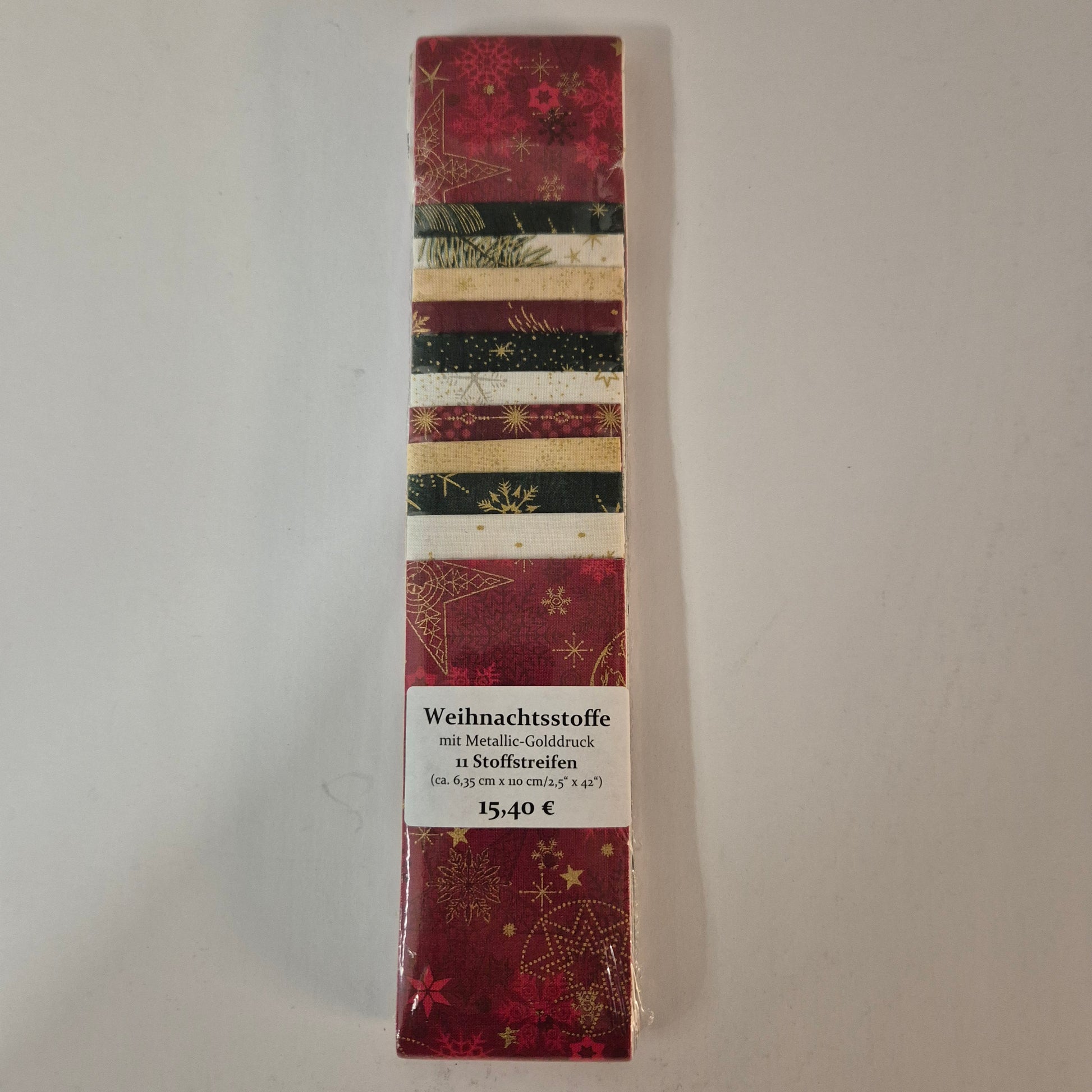 Weihnachtsstoffe mit Metallic-Golddruck - Streifen-Set Stoff Quiltwerkstatt Dresden
