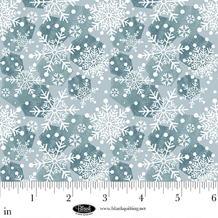 Winter Whispers - Schneeflocken auf Grau/Grün Stoff Blank Quilting