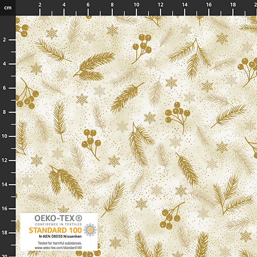 Weihnachtsstoff Christmas Time 4593-014 Golddruck auf Cream Stoff Stof Fabrics