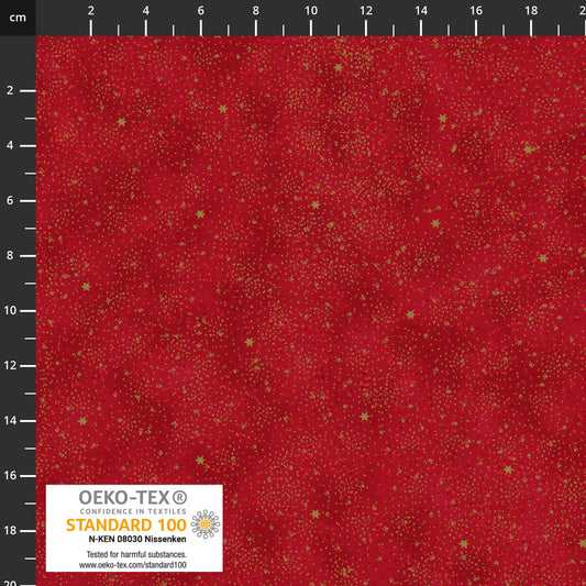 Weihnachtsstoff Snow Crystals 4593-405 Golddruck auf Rot Stoff Stof Fabrics