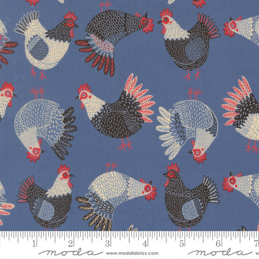 The Henhouse Tossed Chicken Novelty Cobalt 48433 19 Moda Gingiber Stoff Moda Fabrics