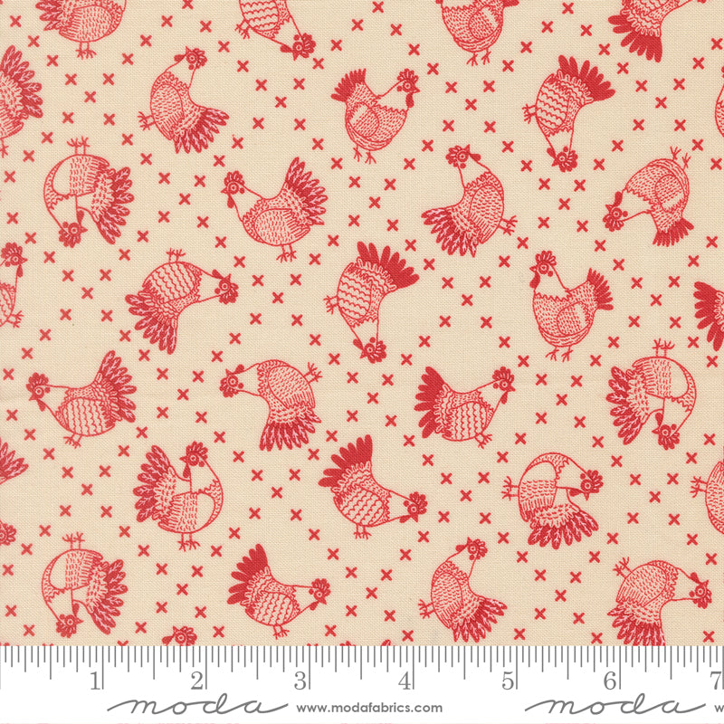 The Henhouse Cross Stitch Chickens Novelty Cloud Barn 48434 11 Moda Gingiber Stoff Moda Fabrics