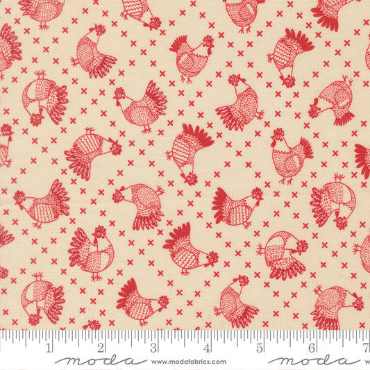 The Henhouse Cross Stitch Chickens Novelty Cloud Barn 48434 11 Moda Gingiber Stoff Moda Fabrics