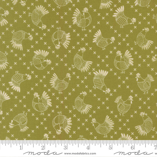 The Henhouse Cross Stitch Chickens Novelty Grass 48434 15 Moda Gingiber Stoff Moda Fabrics