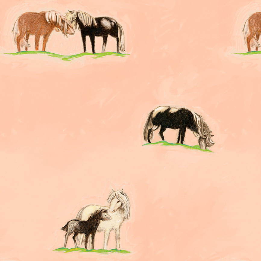 Heather Ross by Hand - Ponies - Peach