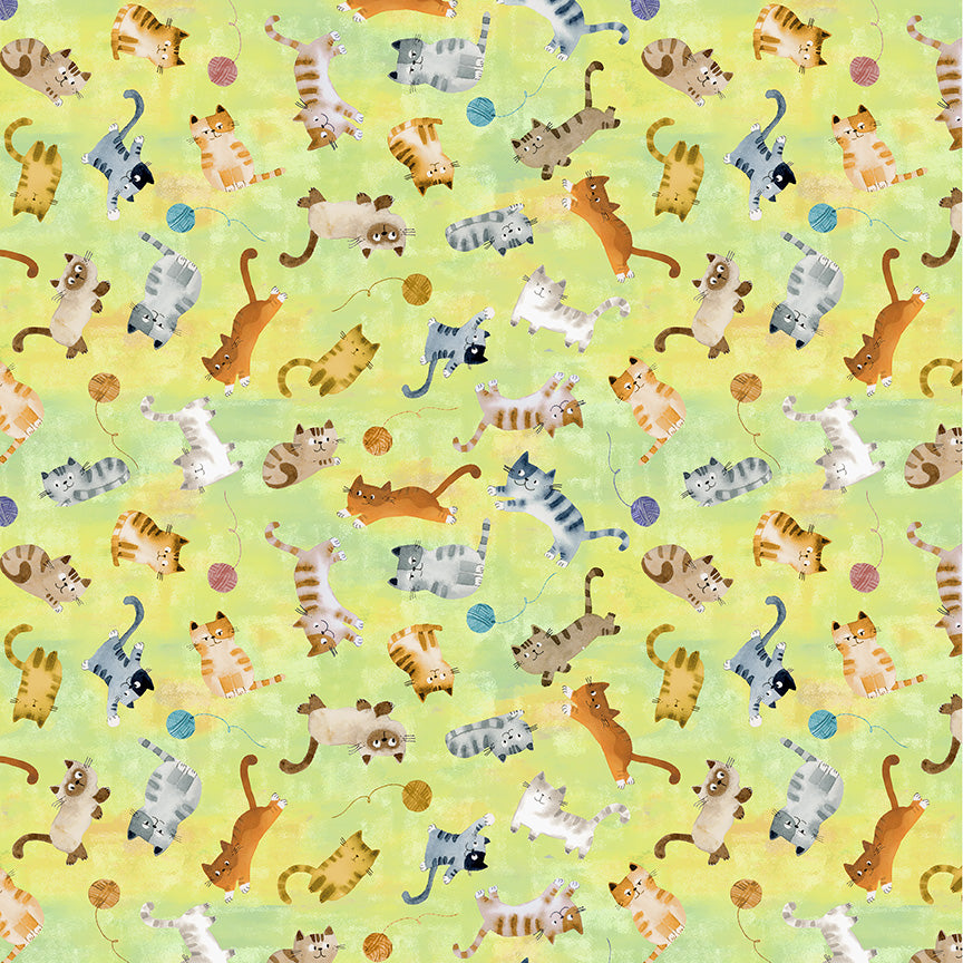Cats around Town - Playful Companions - Green - Sue Miano