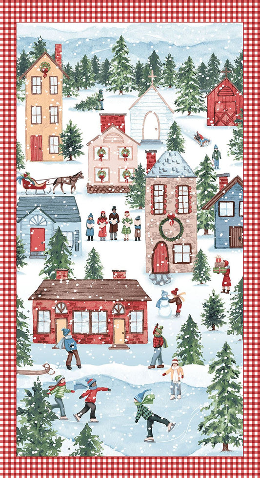 Christmas Village - White Christmas Village Quilt Panel