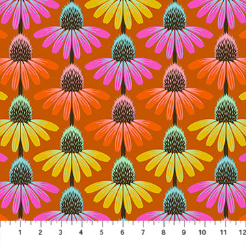 Perennial Borders - Echinacea Rhythm - Fire - Anna Maria Stoff Northcott Fabrics