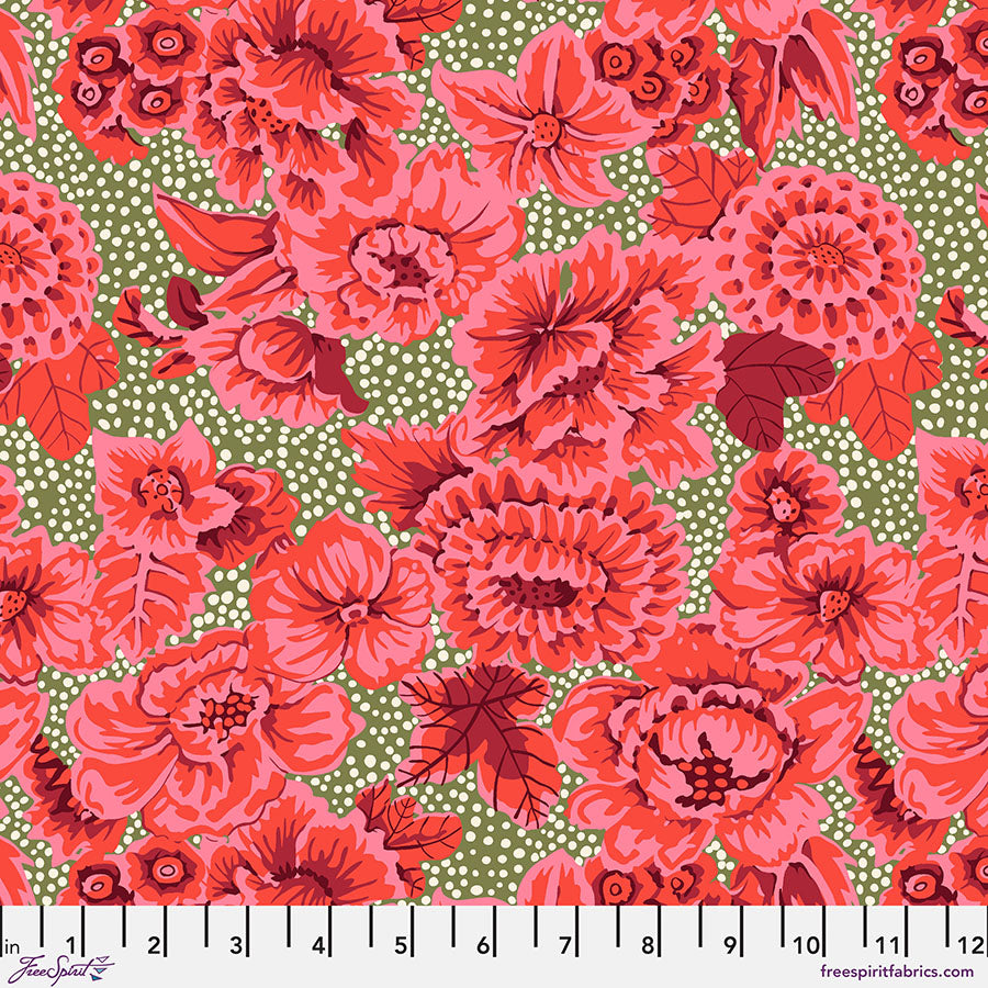 Kaffe Fassett - From the Archives - Floral with Dots - Red Stoff Free Spirit