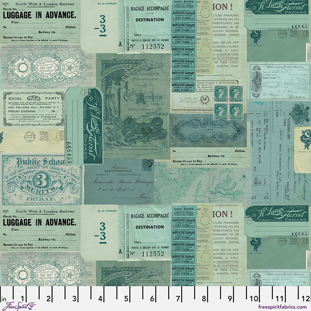Tim Holtz - Palette Curated - Teal Ephemera - Teal Stoff Free Spirit