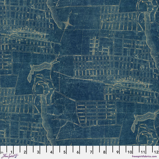 Tim Holtz - Palette Blue - Maps Blue Stoff Free Spirit