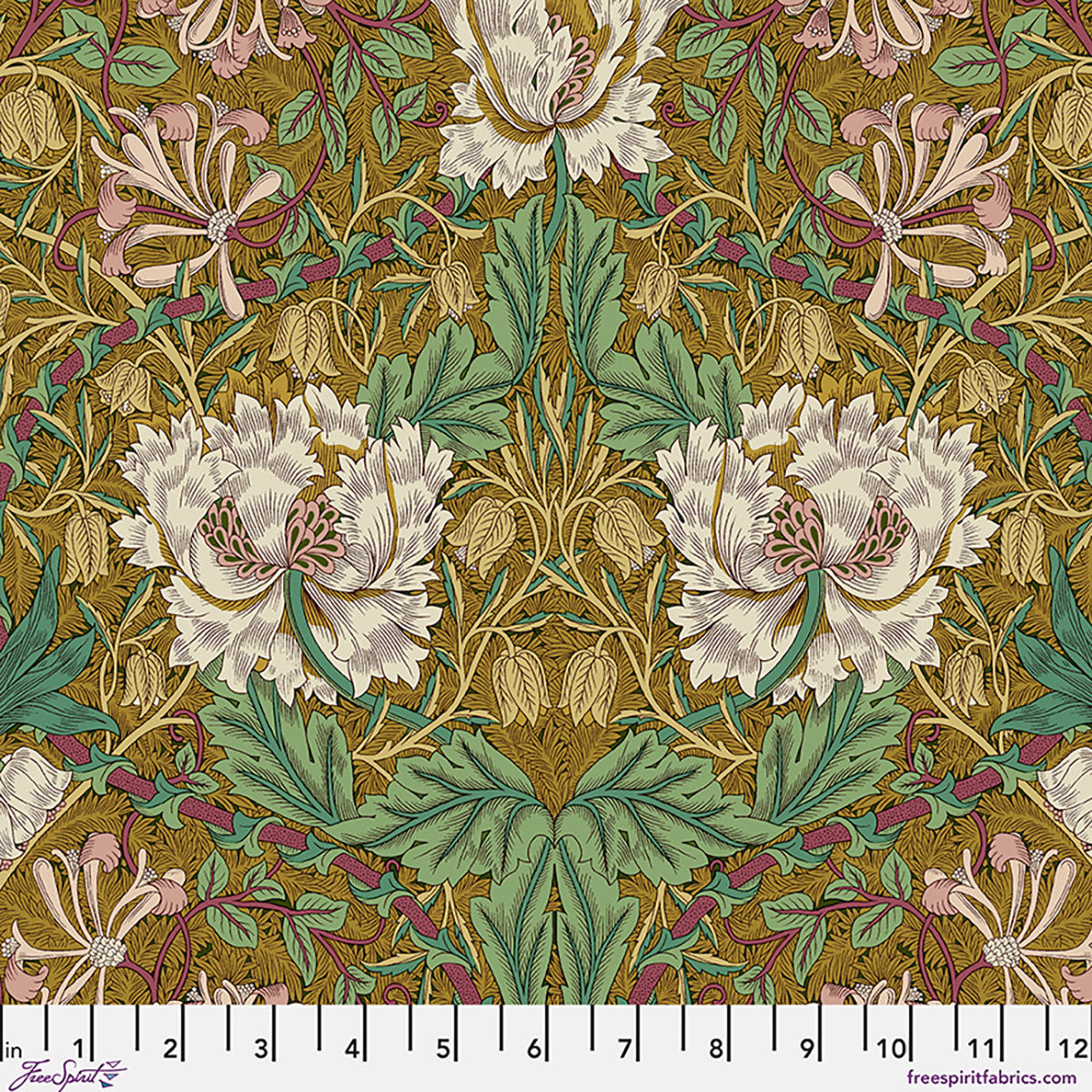William Morris - Honey Suckle & Tulip - Gold - Lodden Stoff Free Spirit