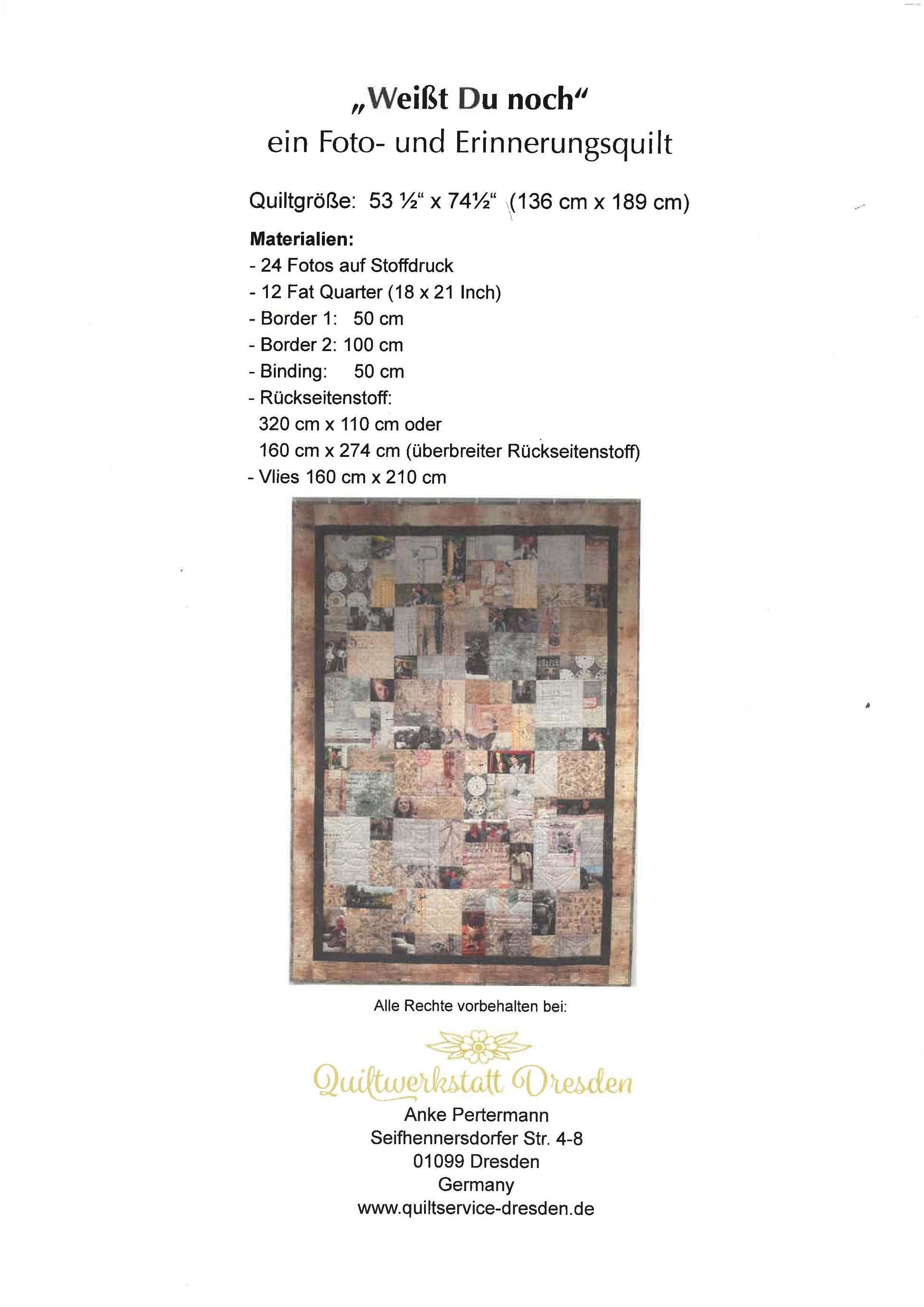 Anleitung für einen Fotoquilt "Weißt du noch" Buch Quiltwerkstatt Dresden