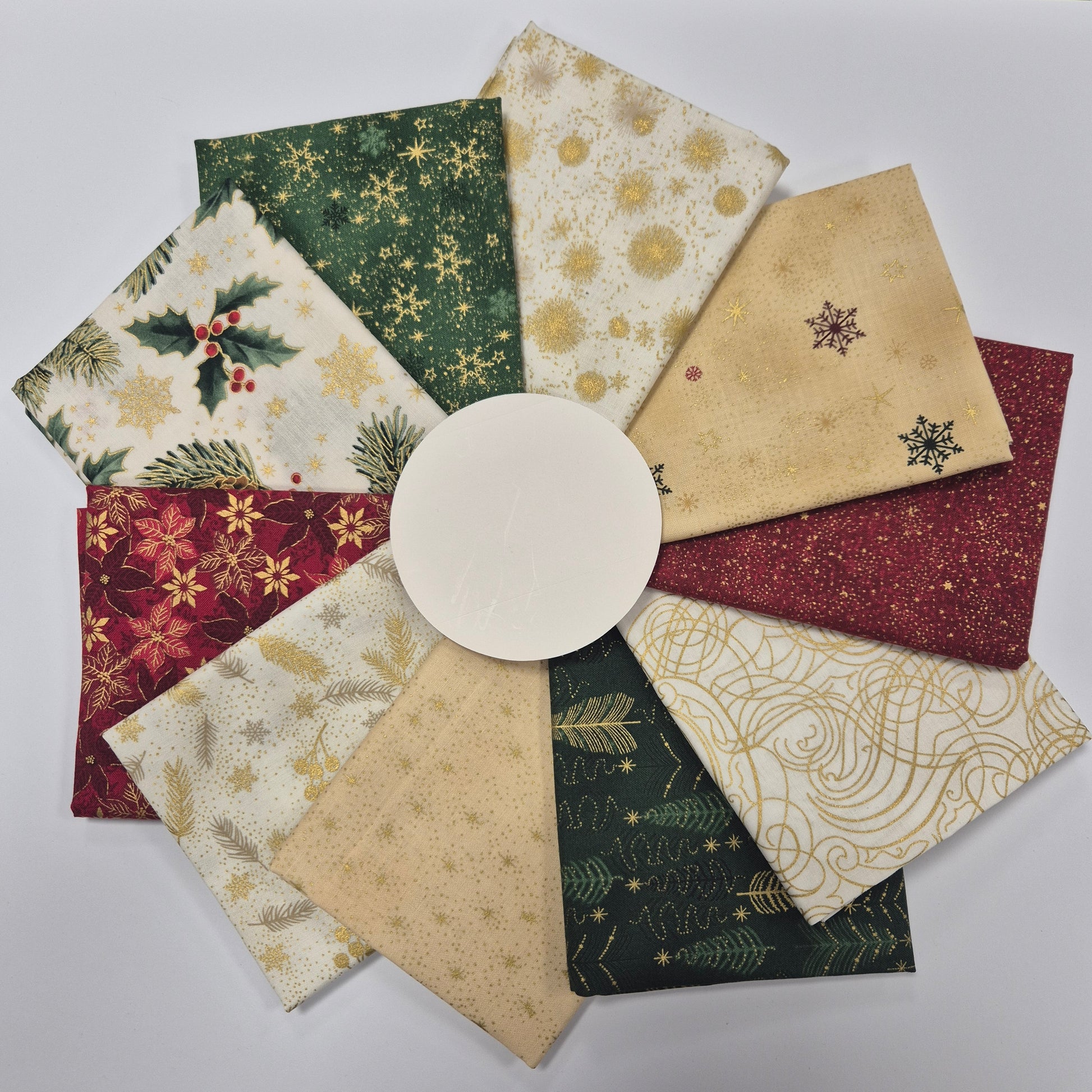 Weihnachtsstoffe mit Metallic-Golddruck - 10 Fat-Quarter-Set - Quiltwerkstatt Dresden Stoff Quiltwerkstatt Dresden