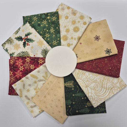 Weihnachtsstoffe mit Metallic-Golddruck - 10 Fat-Quarter-Set - Quiltwerkstatt Dresden Stoff Quiltwerkstatt Dresden